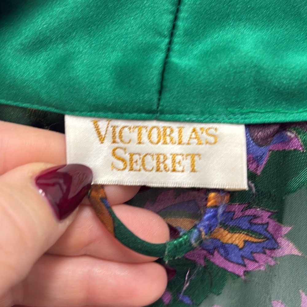 Vintage‎ Victorias Secret Belted Robe Kimono Gold Label Sheer Green Floral - Picture 2 of 9